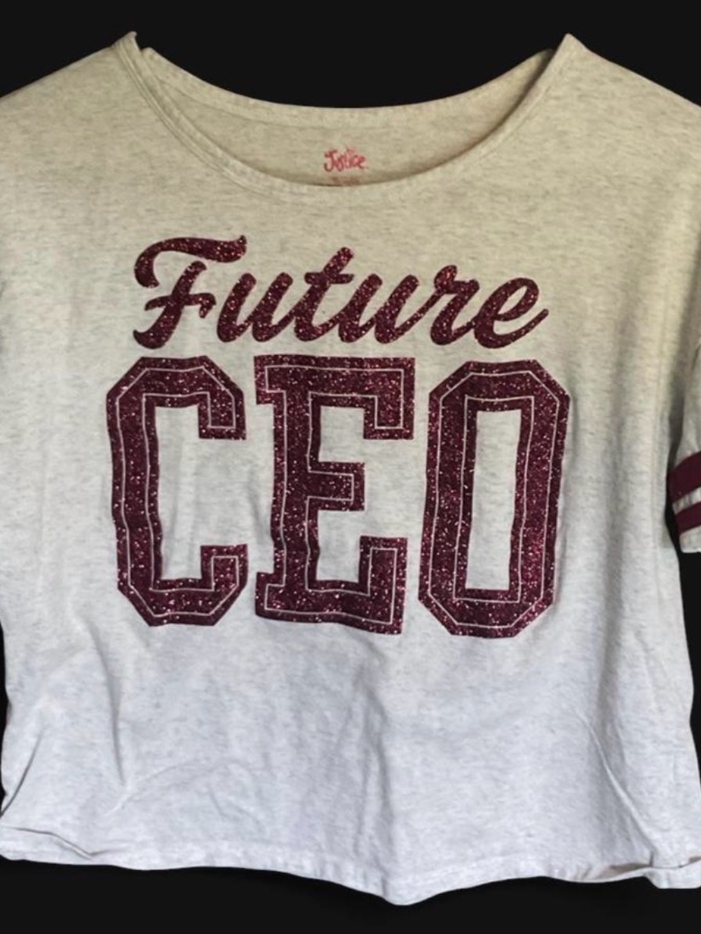 Justice White Tee with Maroon 'Future CEO' Graphic